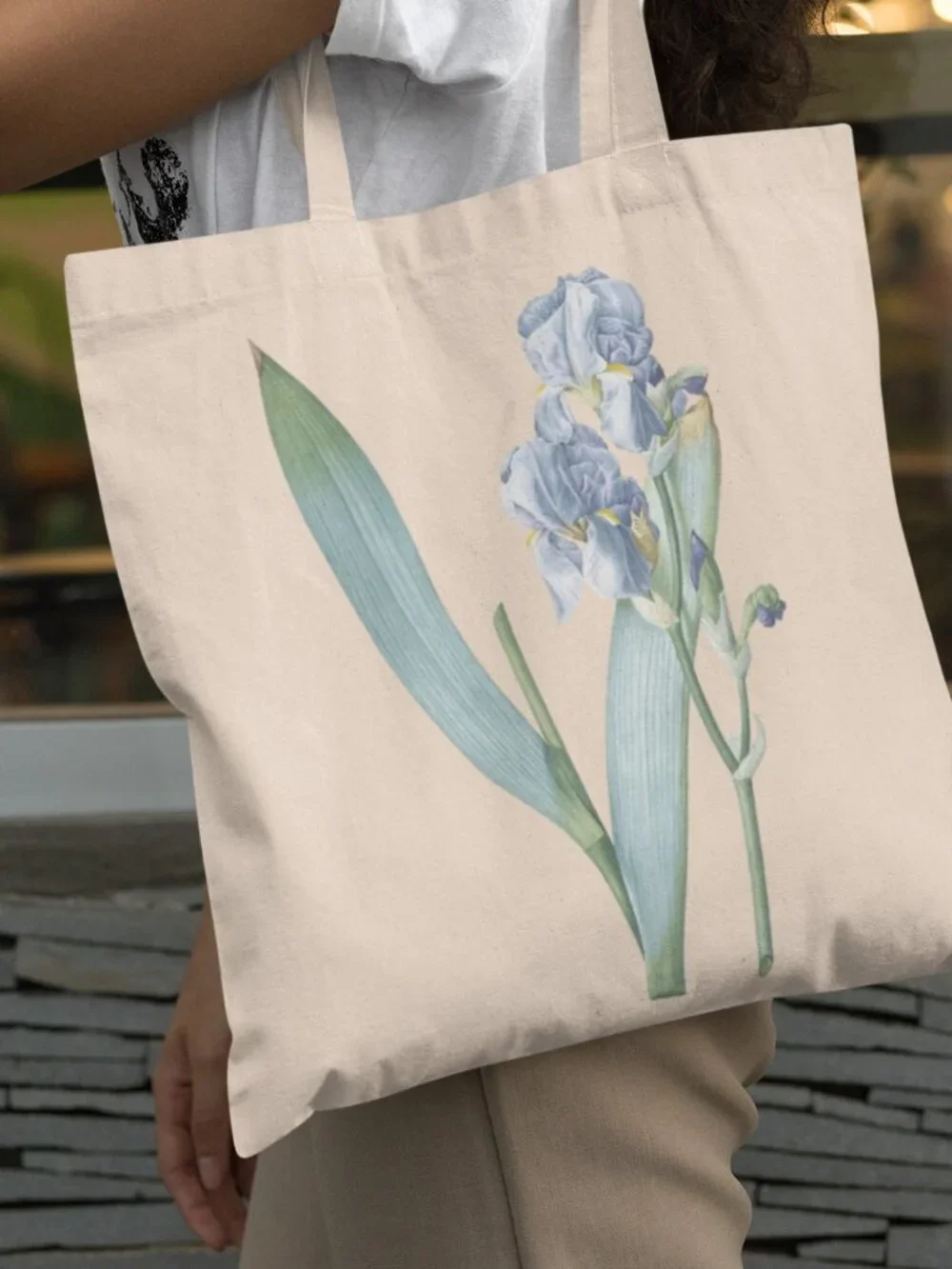 Spanish Iris Vintage Floral Print Graphic Canvas Tote Bag
